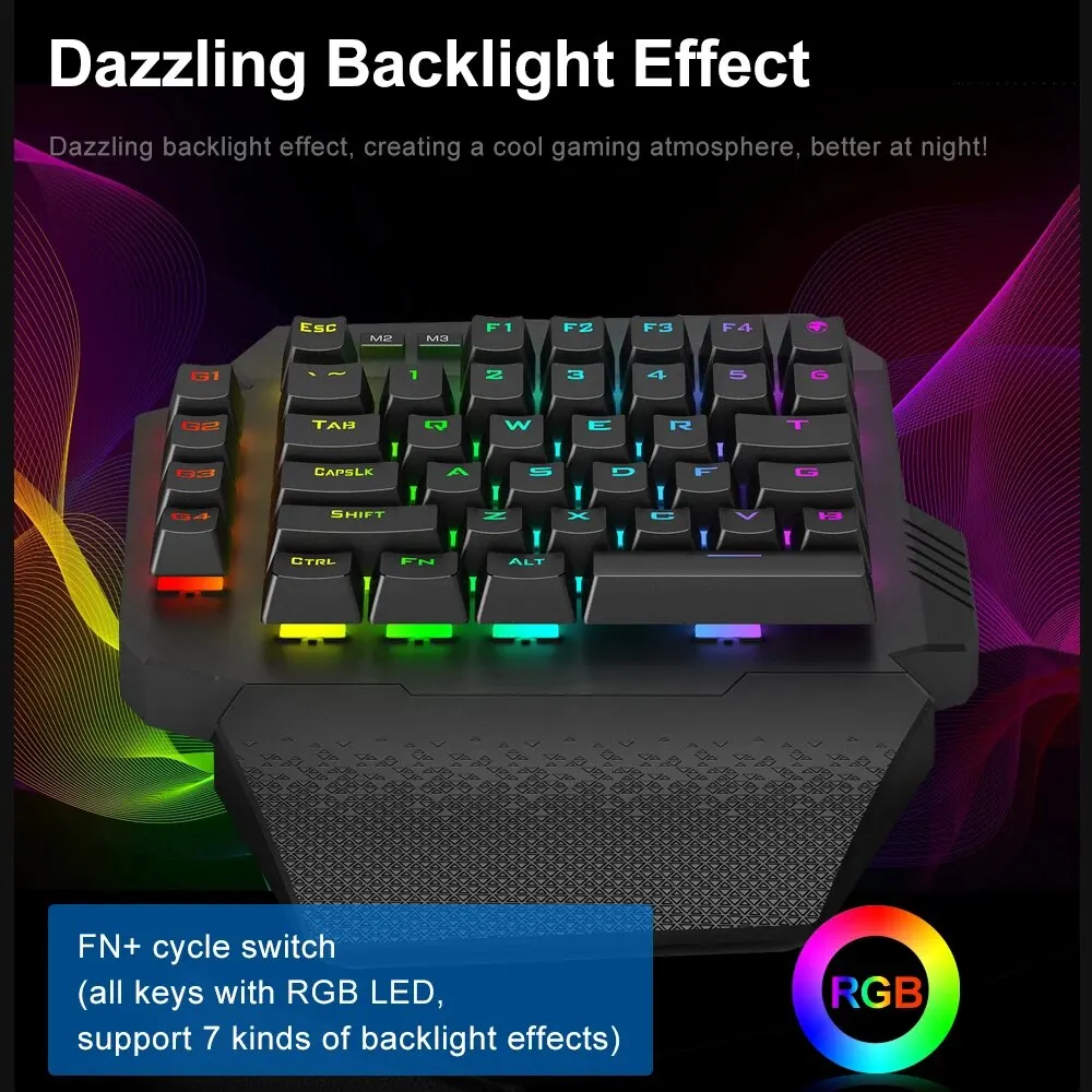 E-YOOSO K722 RGB 2.4Ghz Wireless Mini One-handed Mechanical Gaming Keyboard Blue Switch 44 Key Gamer for Computer PC Laptop