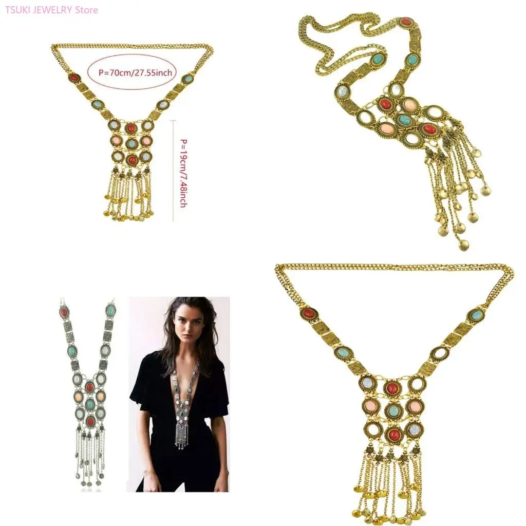 62KE Turquoise Tassels Necklace Unisex Minimalists Necklace Colourful Pendant for Casual Wear