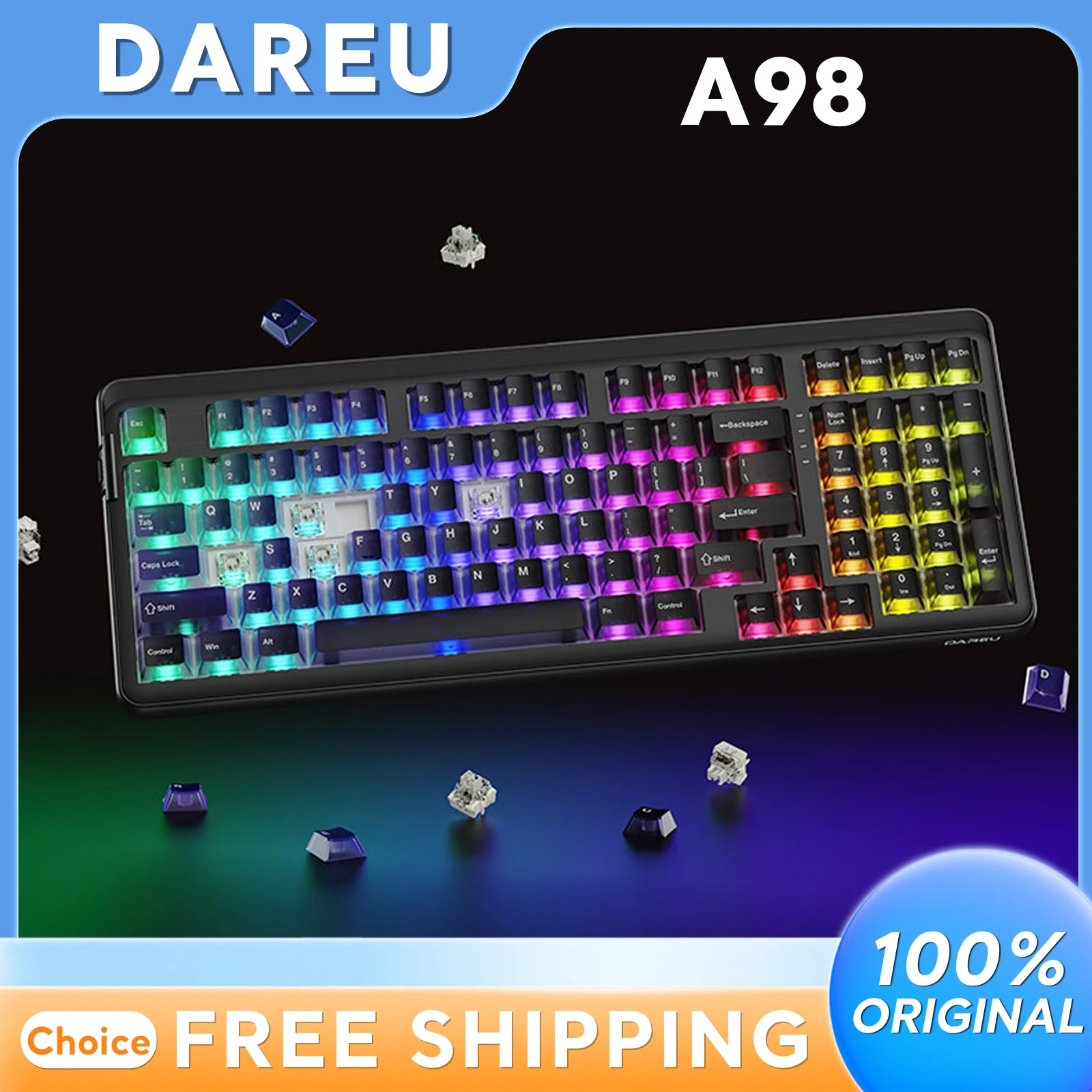 

Беспроводная механическая клавиатура DAREU A98 с тремя режимами подключения, кастомизированная, с креплением Gasket Mount, возможностью горячей замены переключателей, для киберспорта, 8000 мАч, RGB-подсветка