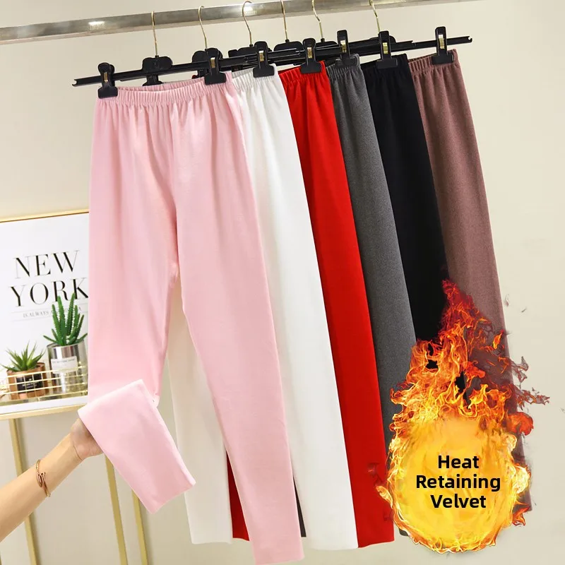 Pantalones de otoño de algodón con forro polar de terciopelo de doble cara para mujer, pantalones ajustados de capa Base, pantalones cálidos Sl de talla grande