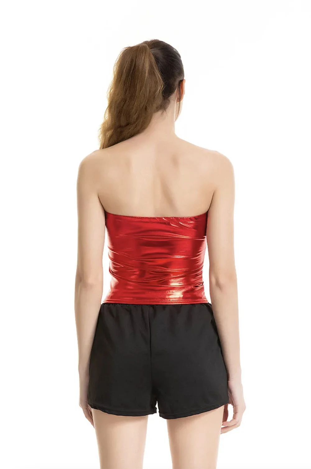Damen Metallic Trägerlos Bandeau Tube Tops Glänzender holografischer BH für Street Dance Kostüme Performance Nachtclub Rave Festival