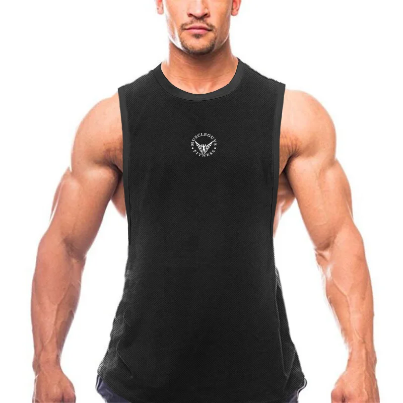 

2022 Men's Fitness Gym Tank top Fitness Sleeveless shirt Male Mesh breathable Sports Vests Undershirt Gyms Running Vest For Men