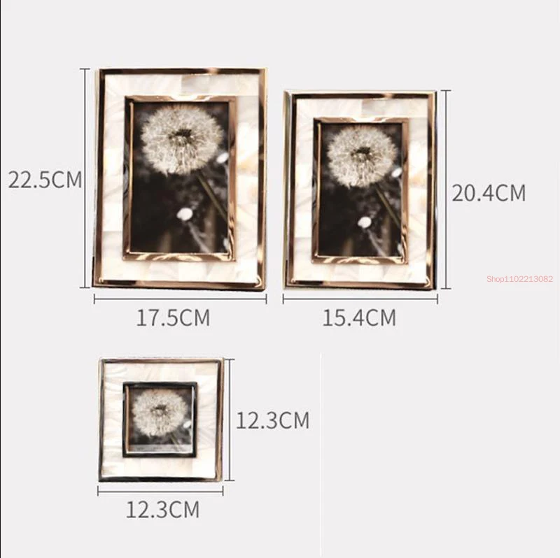 Imagem -06 - Golden Alloy Photo Frame Natural Shell Material Emoldurado Retrato de Família Nightstand Decoração de Mesa Picture Frames 7