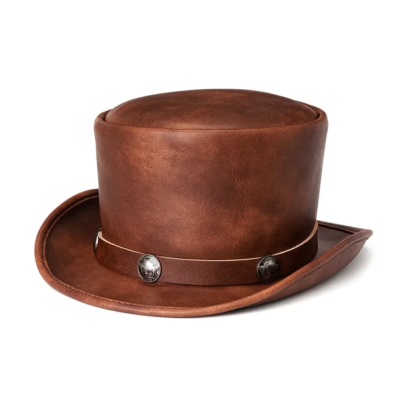 Punk Style PU Leather Top Jazz Hat For Men/Women New Magic Party Cylinder Hat Halloween Cosplay Dress Caps