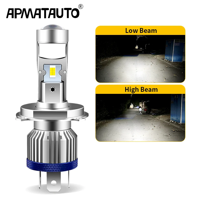 H4 HS1 LED Motorcycle Headlight Bulbs H4 Moto Light Hi Lo Beam White Mini Projector Lens 9600LM For Yamaha Kawasaki Suzuki Honda
