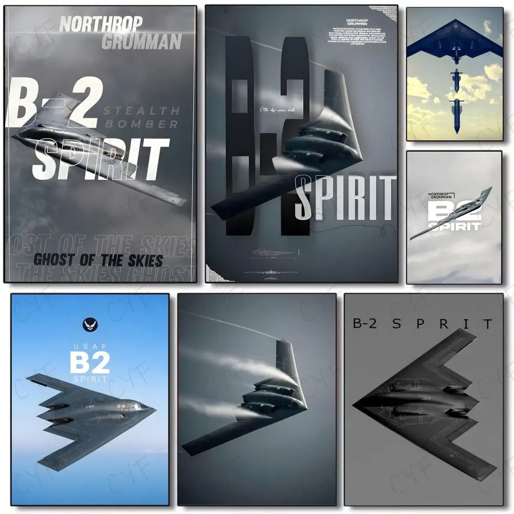 Military Aircraft B-B-2 Spirit Poster Painting Wall Art Mural for Living Room Home Decor and Gifts