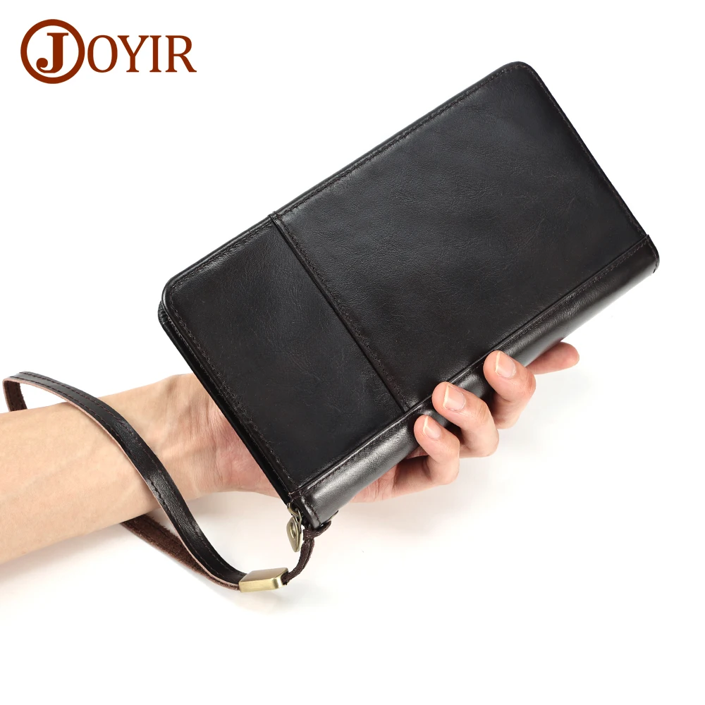 

JOYIR Genuine Leather Men Long Wallet Vintage Zipper Purse for Male Casual Cash Credit Card Holder Large Capacity Clutch Bag