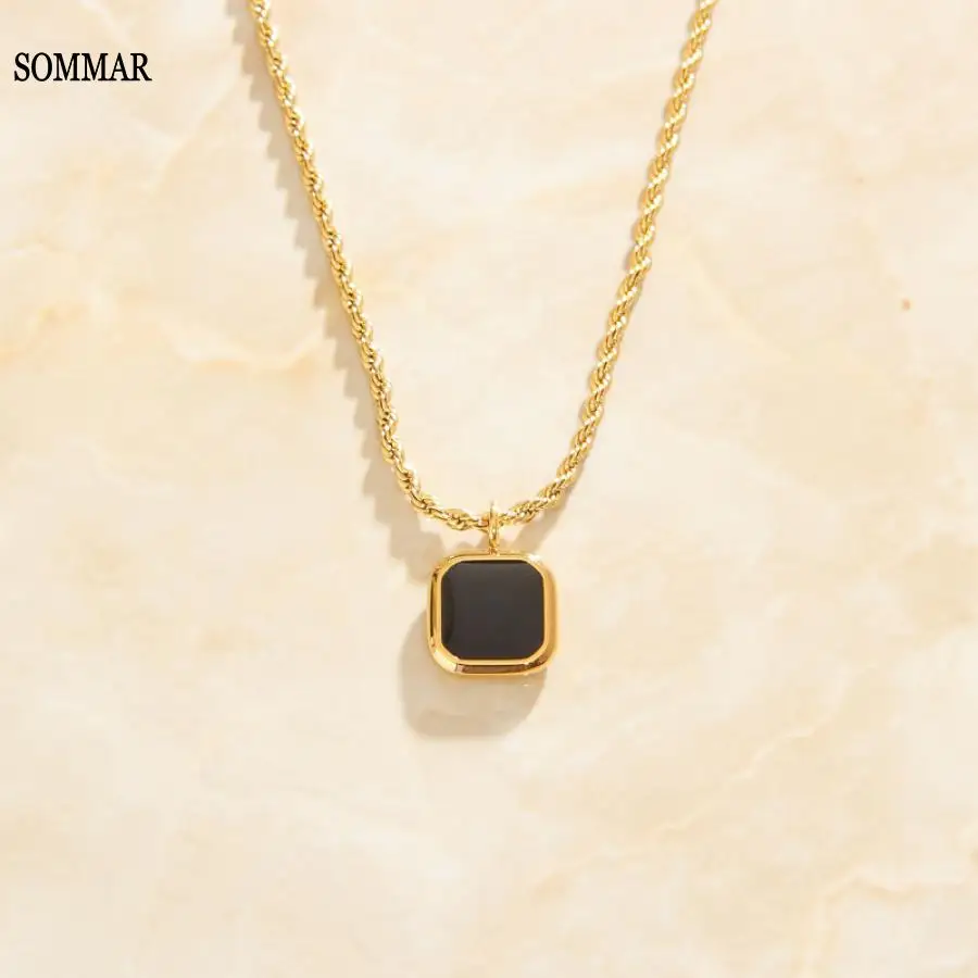 SOMMAR best friends 18KGP Gold plated women necklaces pendants White Shell Black Onyx Square Pendant collar floating charms