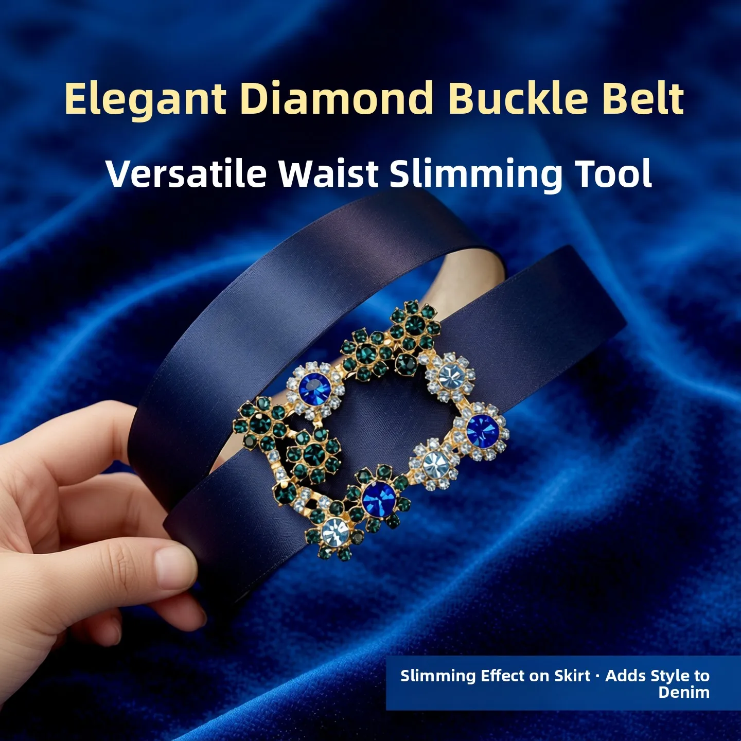 Women's Decorative Satin Surface Belt with Diamond Embellishment for Jeans And Skirts Waist Shaping High-End Feel Leather Belt
