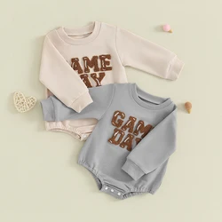 0-18M Newborn Baby Boy Girl Outfit Romper Letter Embroidery Long Sleeve Crew Neck Jumpsuit Cute Beige Infant Bodysuit Clothes