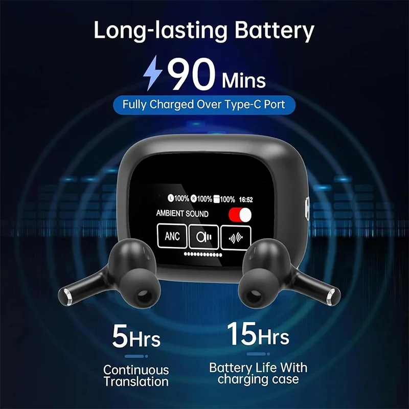 

Wireless Bluetooth Earphones Intelligent Noise Reduction Full-color Touch Screen Multifunctional In Ear Sports Earphones