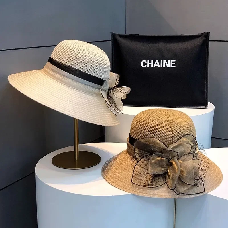 Women's Fashionable High-End European Voile Sun Hat Summer Outdoor Beach Hiking Gift Hat with Sun Protection
