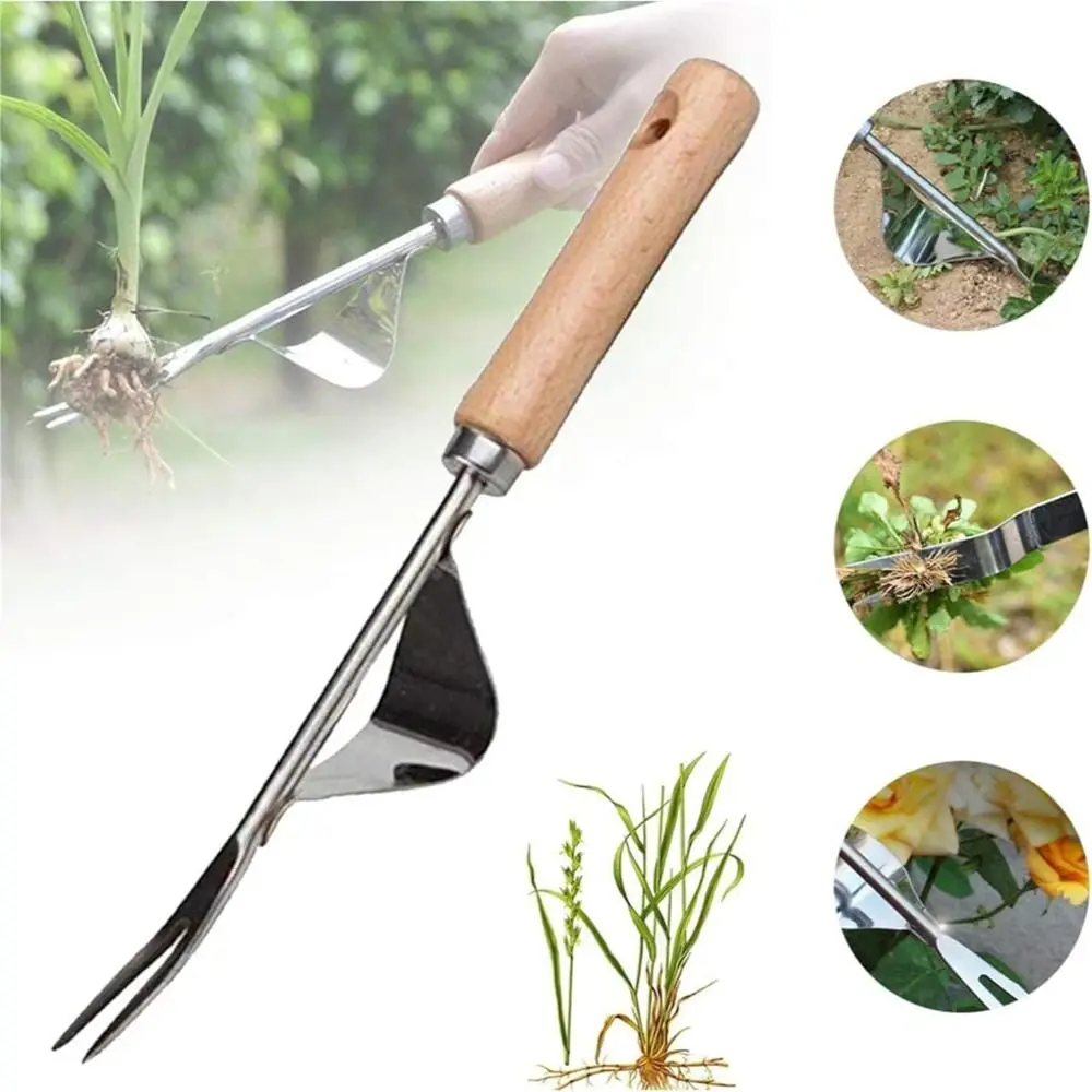 Portable Farmland Garden Hand Weeder Tool Wood Handle Digging Weed Dandelion Remover Garden Tools Handheld Manual Weeder