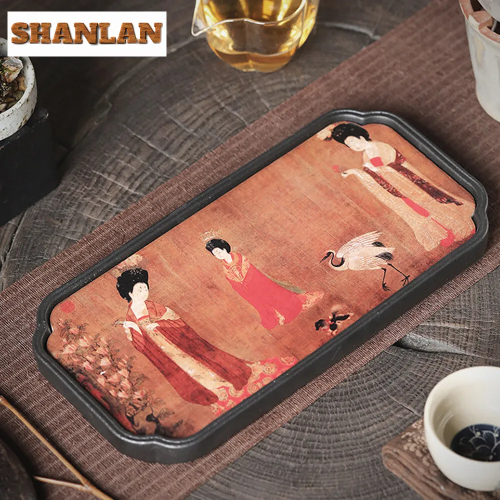 Chinese National Tide Kung Fu Tea Table Rectangular Tray Small Household Begonia Tea Tray Ceramic Absorbent Dry Bubble Tray