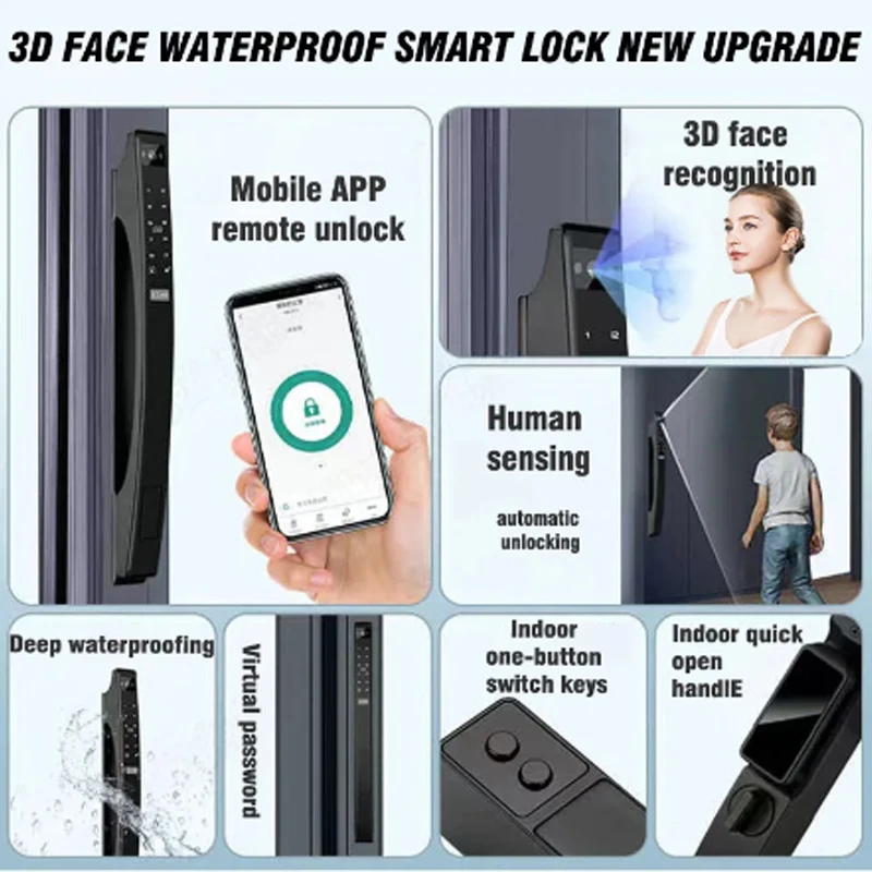 TUYA App Waterproof Sliding Door Smart Lock Aleax Face Fingerprint Digital Password Card Electronic Lock For Aluminum Glass Door