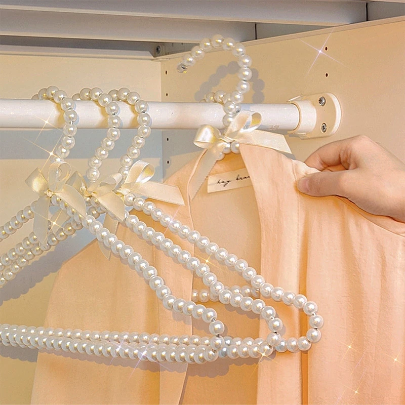 1PCS Imitation Pearl Beaded Bow Clothes Dress Coat Hanger for Adult Pegs Clothes Elegant Storage Organizer Wedding Dress Hanger