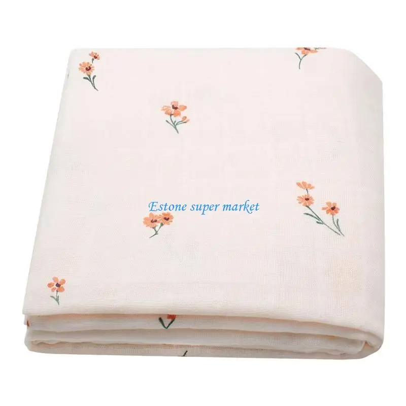 

090B 2 Layer Toddler Blanket, Muslin Cotton Flower Print Super Gentle Baby Wrap Towel