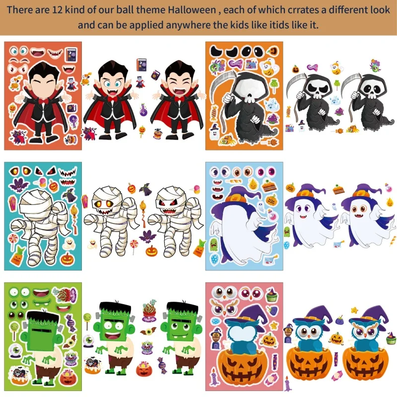 ハロウィン クラフトステッカー 子供 男の子 女の子 パーティー 記念品 フェイスステッカー デザイン入り 魔女 ヴァンパイア カボチャ ゴースト DIY おもちゃ