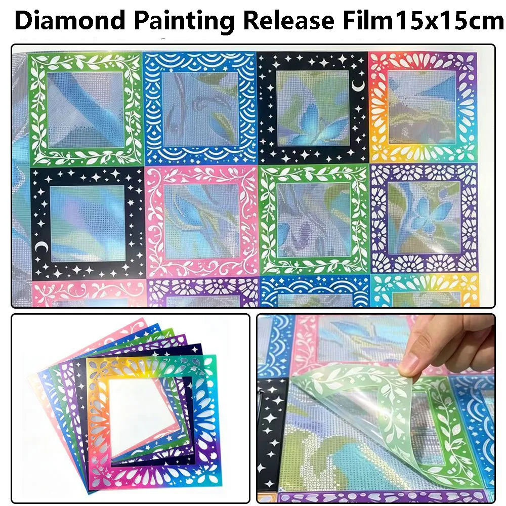 Image of 5 Stück 4,5x4,5 Zoll Diamantmalerei-Schutzfolie Wiederverwendbare Kunststoff-Schutzrahmenabdeckung 6 Muster Diamantmalerei-Ausrichtungswerkzeug