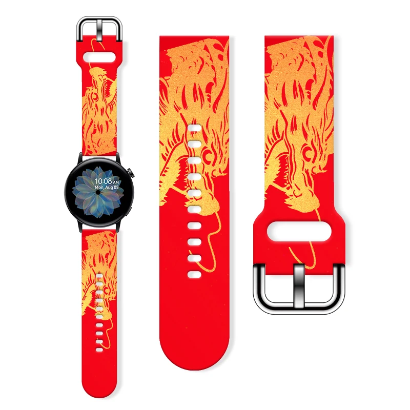 

20mm Dragon Year Printed Strap for Samsung Galaxy Watch 7/6/5 40/44mm Band Replaceable Bracelet 22mm for Xiaomi Amazfit Watchban