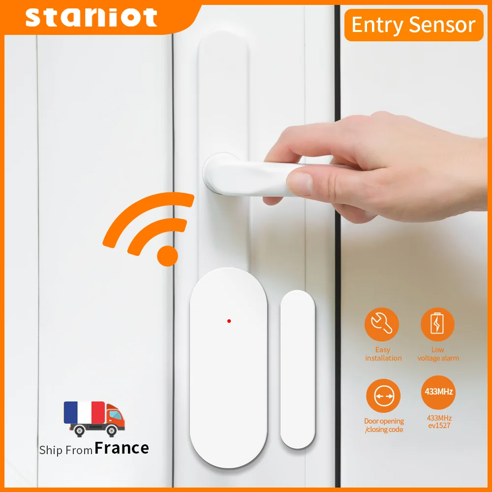 Staniot ds100 tuya 433mhz acessórios de alarme inteligente controle remoto sem fio porta e janela alarme sensor porta aberta/fechado detectores