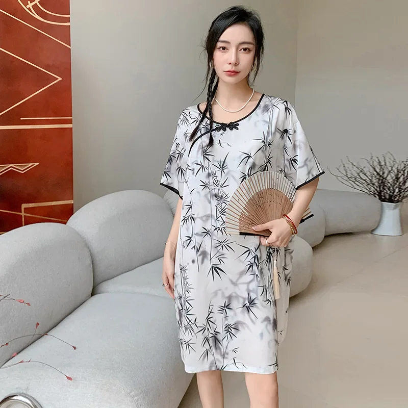 Nightgowns Women's Clothing Summer New Thin Short Sleeve Home Simple Soft Affordable Skinny Cool Great Fashion  National Style