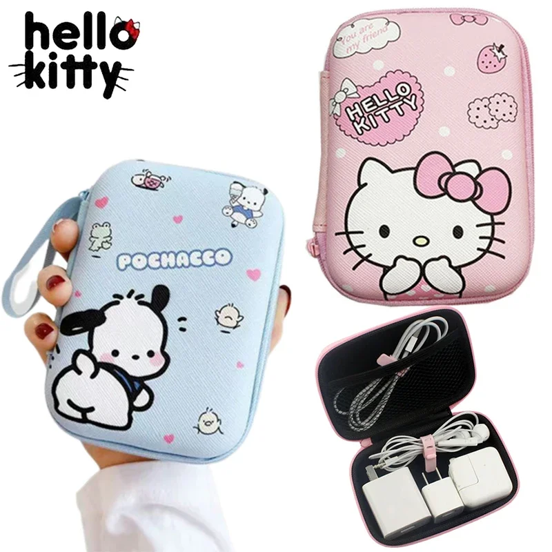 Sanrio Hello Kitty Data Cable Storage Bag Anime Portable Organizer Carry Case for Headphones Cartoon Electronics Accessories