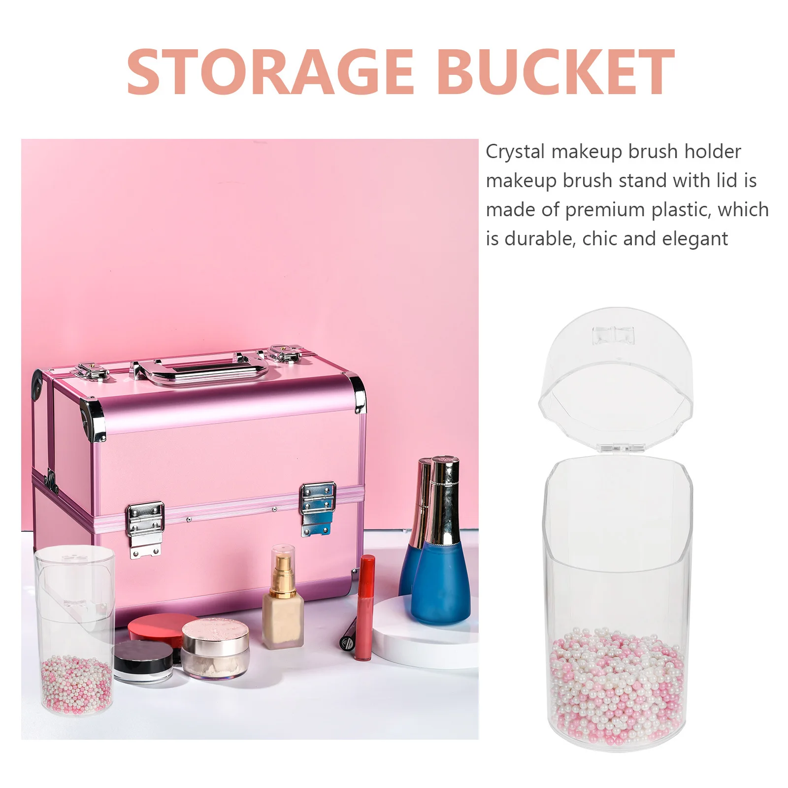 حامل فرشاة المكياج صندوق لؤلؤ كريستالي شفاف منظم لسطح المكتب حقيبة تخزين حامل فرشاة المكياج صندوق تخزين #3