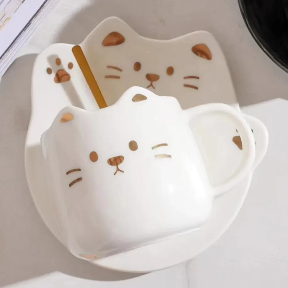 

Christmas Gift Cat Ceramic Cup Coffee Cup Dish Cover Afternoon Tea Couple Girl Heart Cute Premium with Dish and Spoon Mug