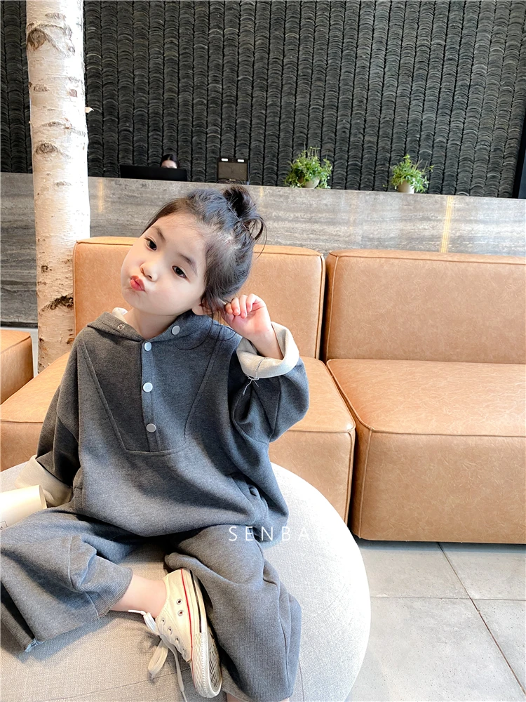 Girl Child Hoody 2021 New Spring Clothes Wide Leg Pants Children Fashion Style Leisure Sports Suit