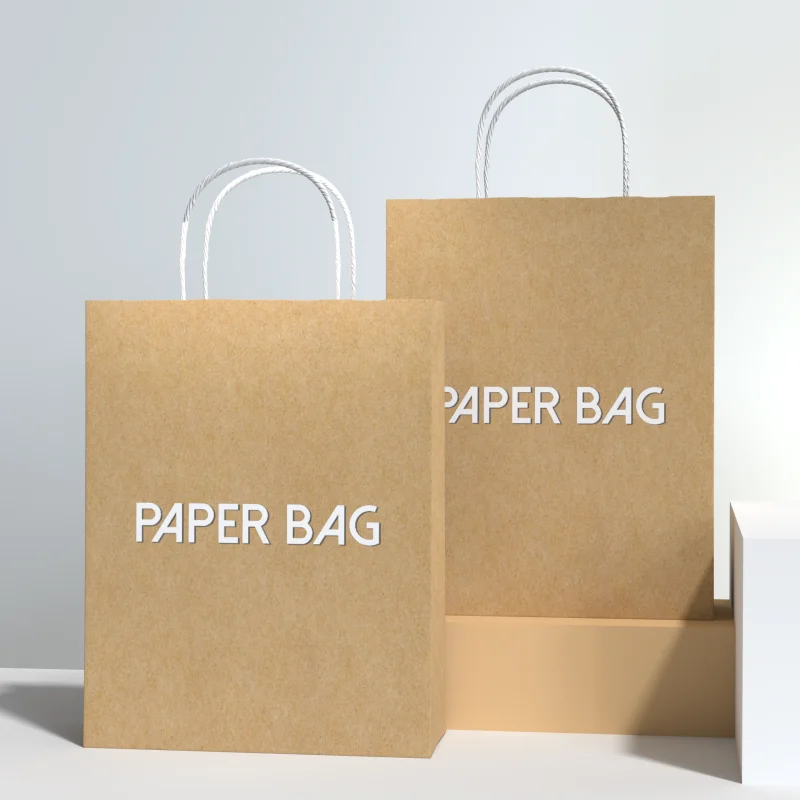 500pcs/Lot Wholesale Environmental Friendly Kraft Paper Packaging Bags Supermarket Baking Shops Shopping Paper Bags With Handle