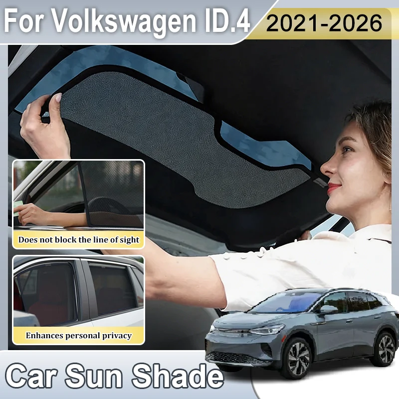 

Car Mesh Sunshade For Volkswagen VW ID 4 Accessories 2021-2026 E21 Magnetic Window Sun Visors UV Protection Auto Shades Tools