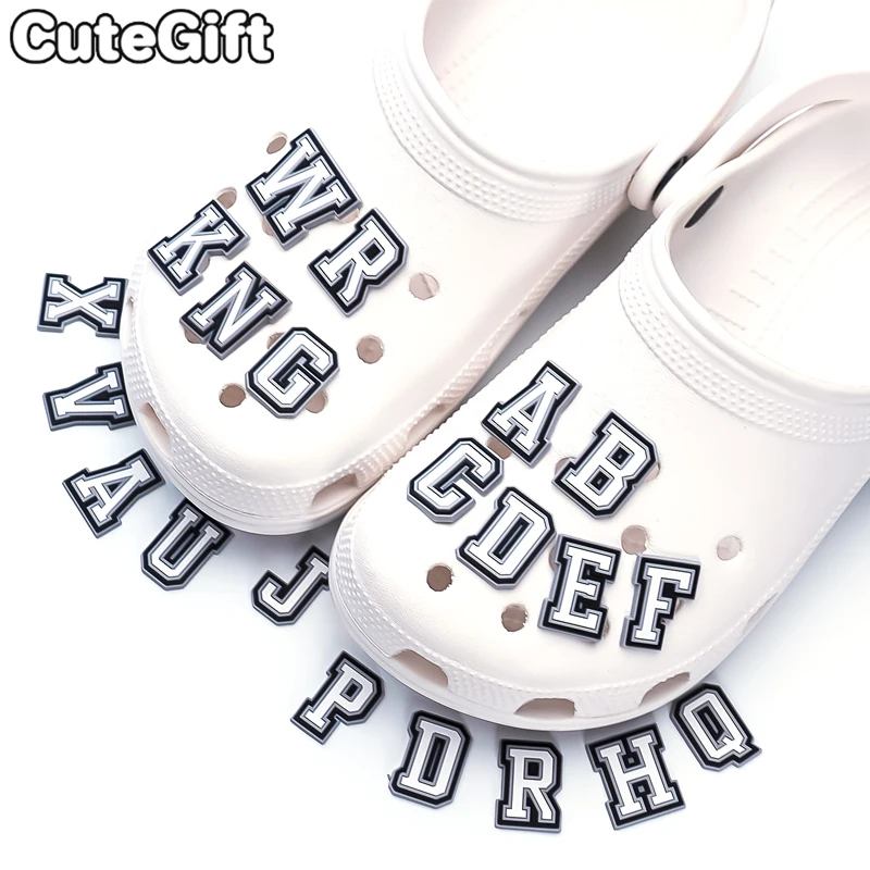 1/26pcs Letters Shoe Charms for Women Men Kids Girls White and Black Shoe Decorations Pins Sandal Accessories A-Z Clog Buckles