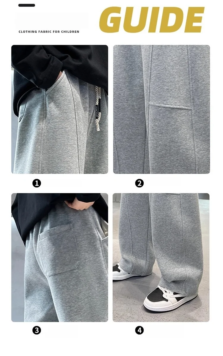 2026 Neue Frühlings-Freizeithose für Kinder, Schwarze Jogginghose mit Elastischem Bund und Geradem Bein für Jungen, Lockere Hose mit Taschen – Detail 3