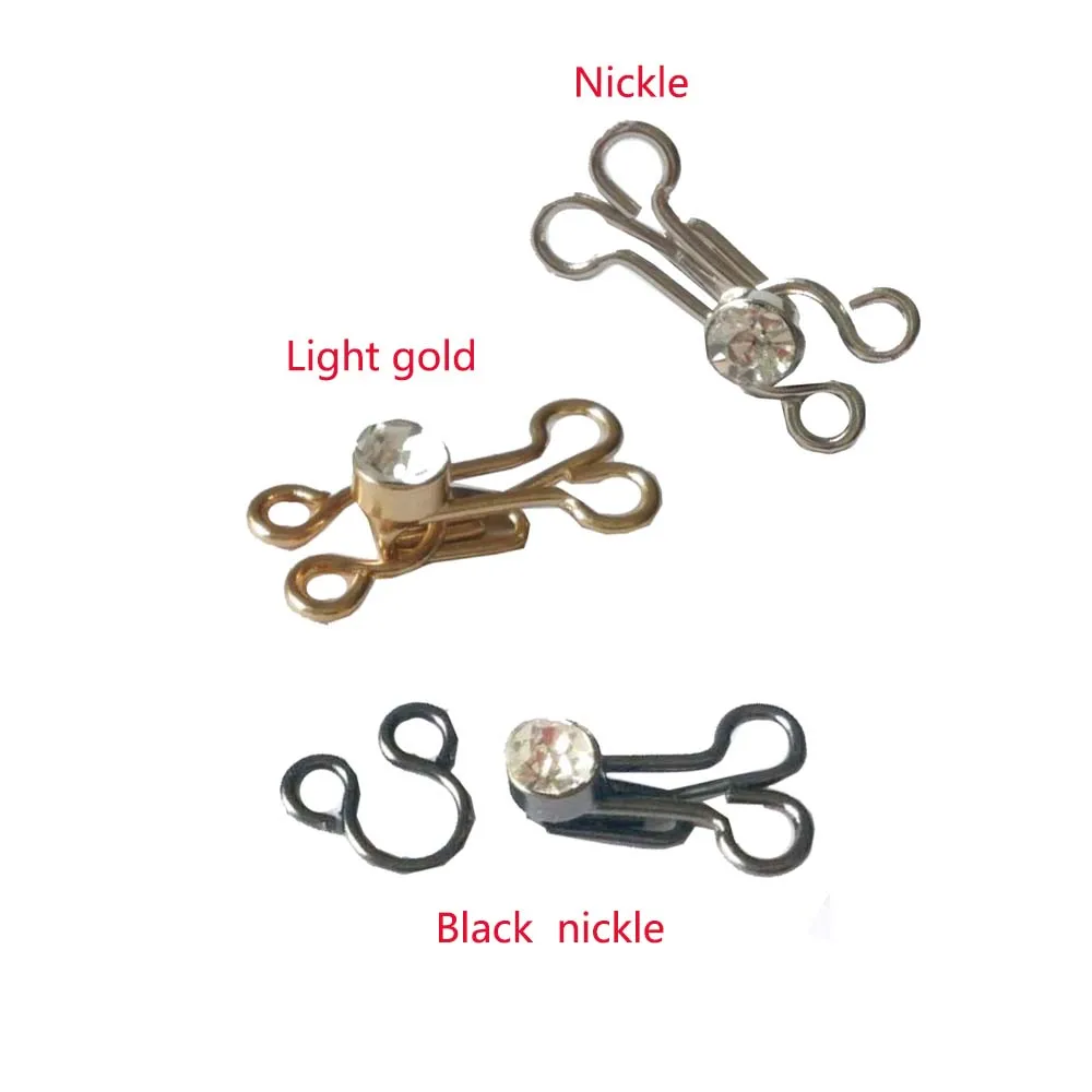 50Set /Lot Glass Diamond Hook Eye Brass Closure Bra Back Repair Fixtures Sewing On Fur Coat Suit Pants