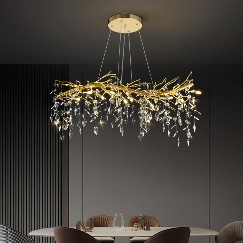 American light luxury golden branch-shaped ceiling crystal chandelier bedroom living room lighting indoor creative lamps