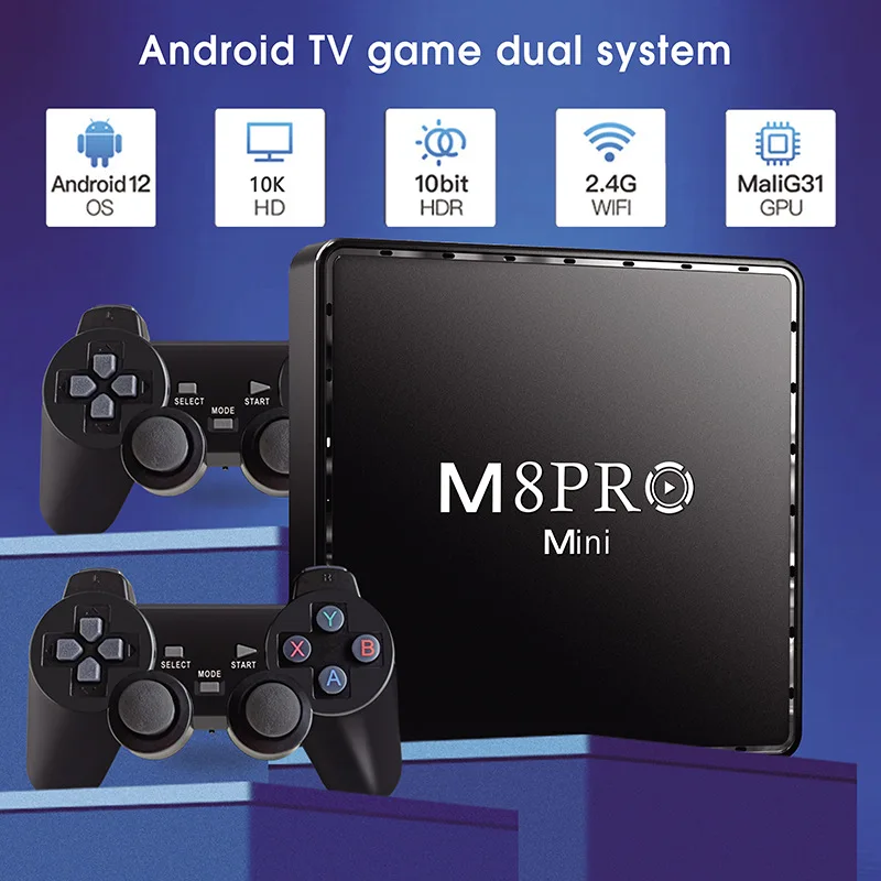 M8Pro Mini Video Game Console 10K 64G 10000 Retro Games Android 12 Smart TV Box iptv Wi-Fi 2.4G Dual System H313 Video Game