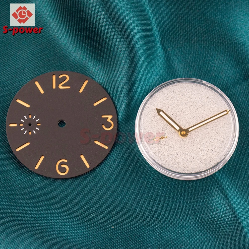 36mm Watch Dial Green Luminous Hands Double Layer Sandwich Watch Dial Black Dial for eta6497 6498 ST3600 Watch Gold Needles