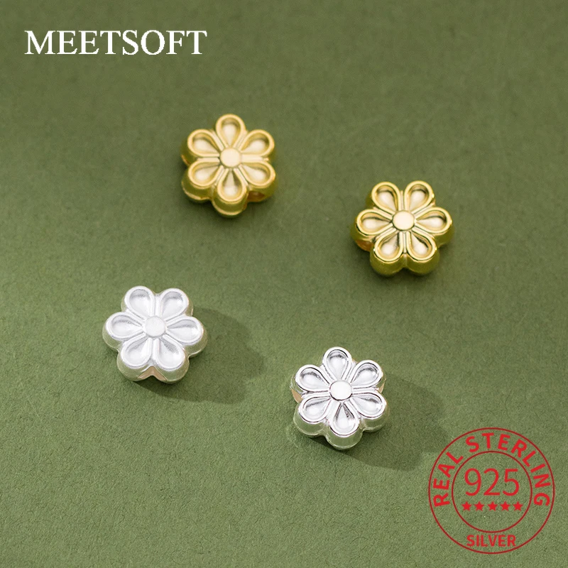 MEETSOFT 925 Silver Six Petal Flower Bracelet Necklace Separated Bead Accessories DIY Handmade Rope Material Accessories