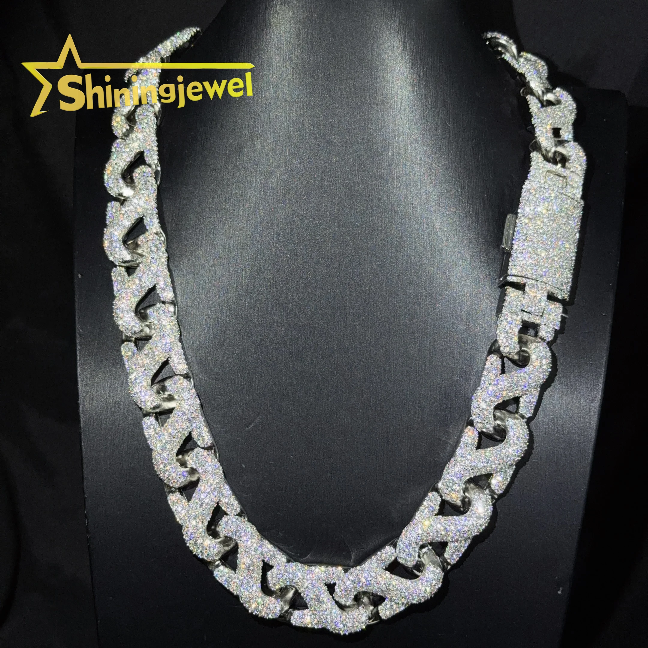 20mm Solid 925 Silver Iced Out Diamond Cuban Link Chain Moissanite Hip Hop Jewelry GRA Certified Moissanite Chain Men...