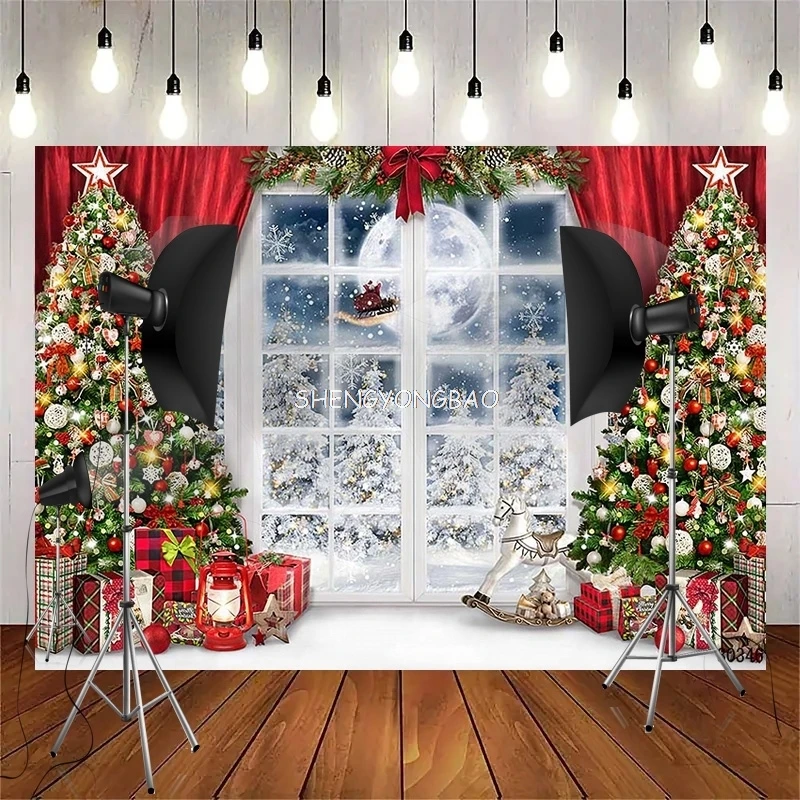 

Christmas Day Wreath Snowman Photography Backdrop Props Family Xmas Eve Party Decor Living Room New Year Background DD-01