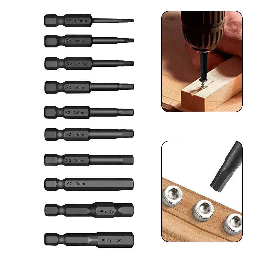 10 Pcs Metric Hex Head Bit Set Wrench Screwdriver Socket Bit 1/4 Inch Diameter Magnetic Screwdriver Bit Set Power Tool