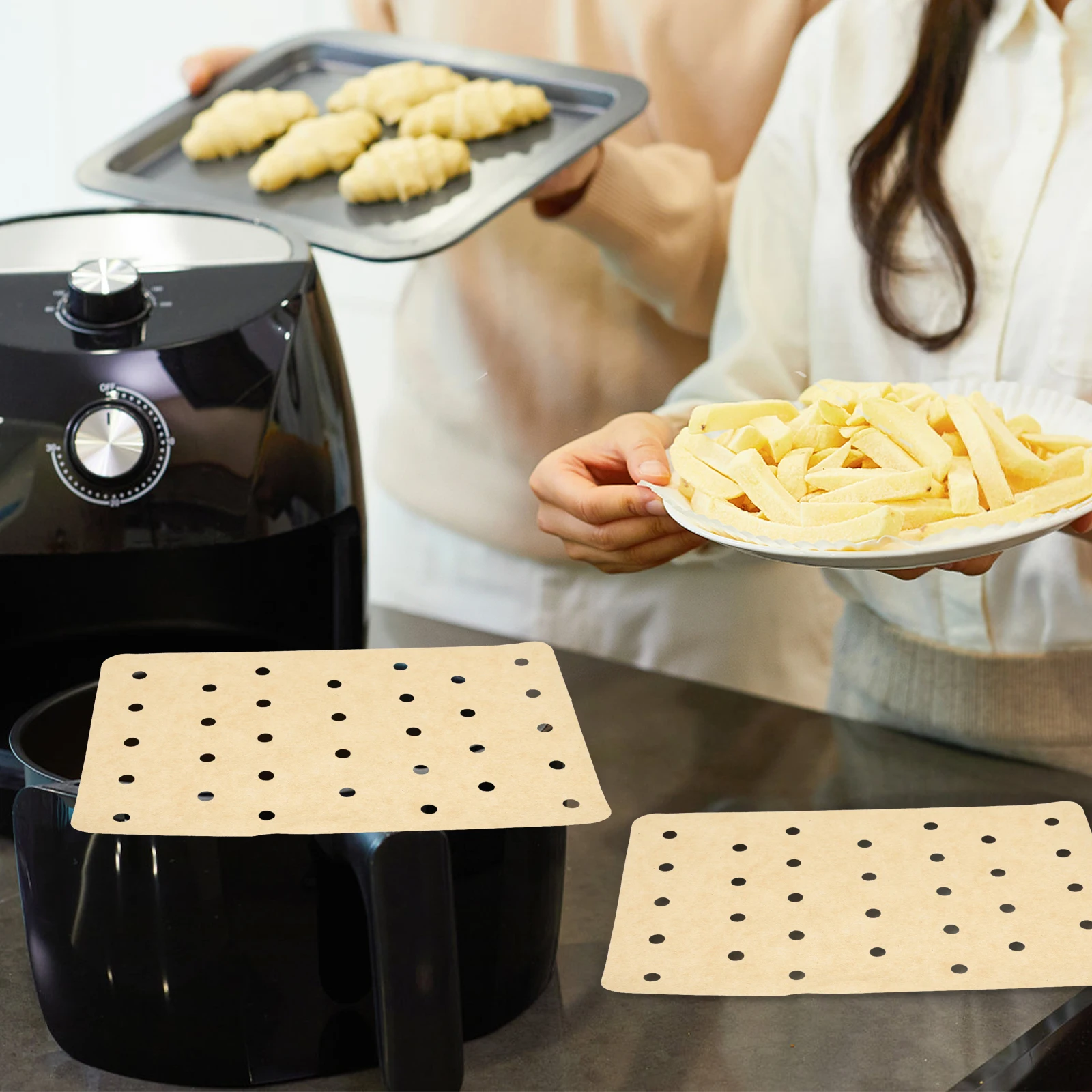 

100 Sheets Baking Pad Air Fryer Liner Non Stick Brown Square Paper Tray Oven Accessories Heat Resistant Mat Oil Proof