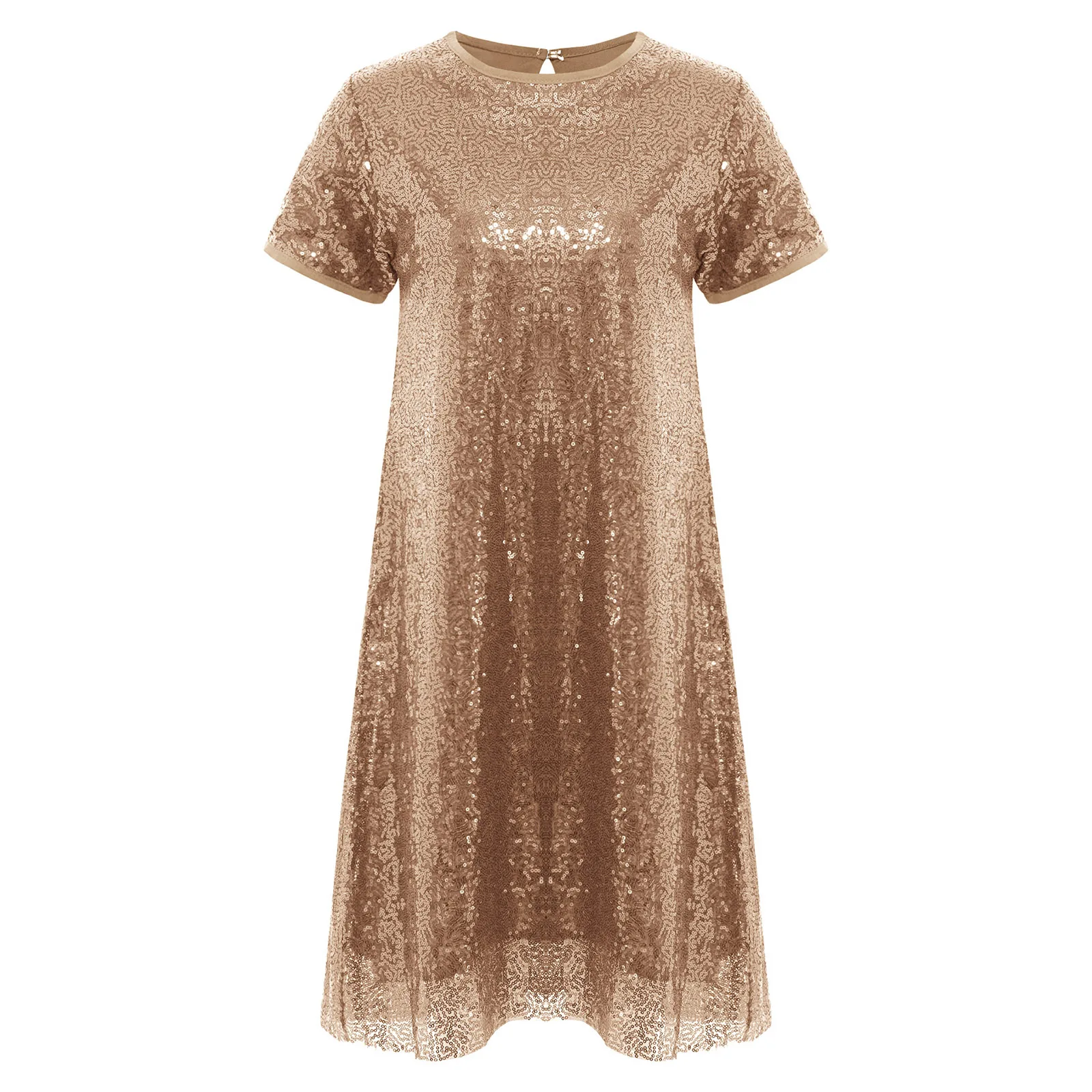Abito da principessa per bambina, moda estiva, girocollo, maniche corte, paillettes scintillanti, abito da festa per spettacoli di compleanno