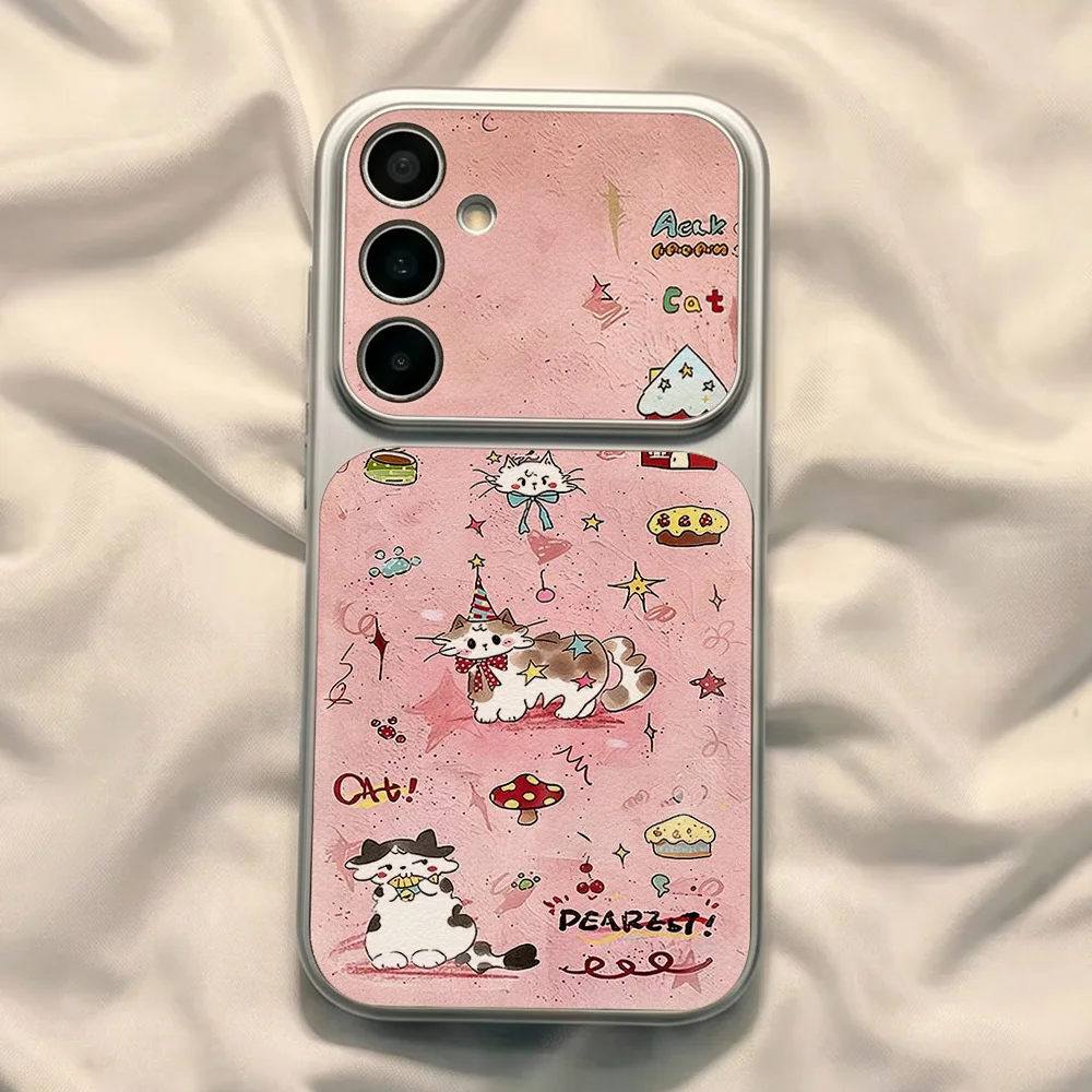 Cute Case for Samsung Galaxy A07 A06 A56 A57 A17 A16 5G A55 A54 A53 A37 A36 A35 5G A32 A25 A26 A27 S26Ultra Pink Cat Phone Cover
