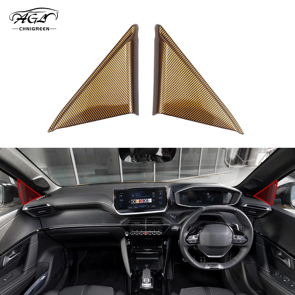 2PCS ABS Golden Carbon Fiber Color Pillar Frame Tweeter Cover Interior Decorative for Peugeot 208 2020-2025