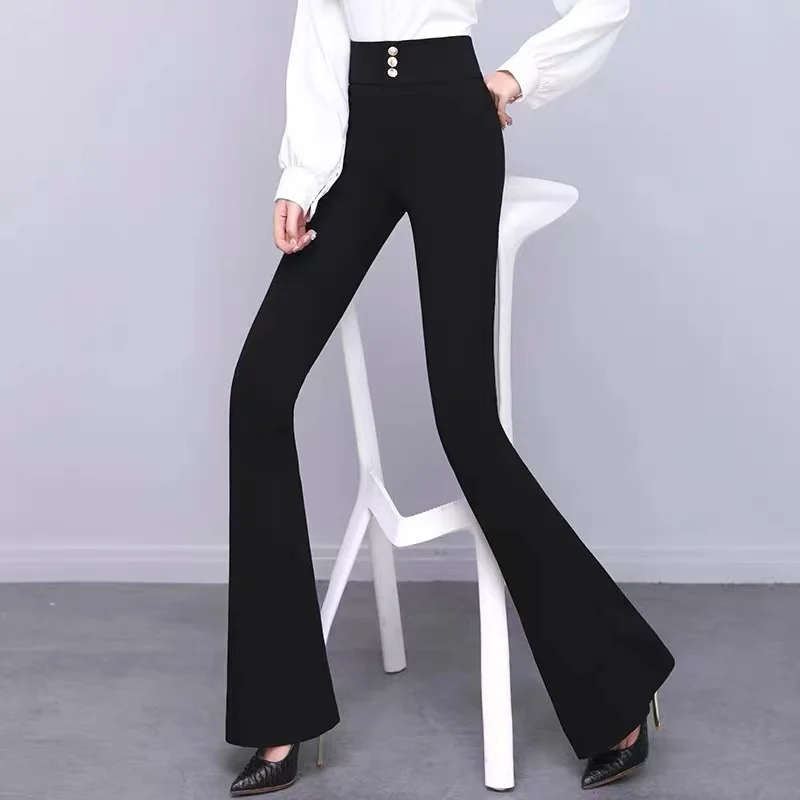 

Женские брюки-клеш с высокой талией для похудения, весна-осень 2024, новая корейская версия, универсальные длинные повседневные брюки