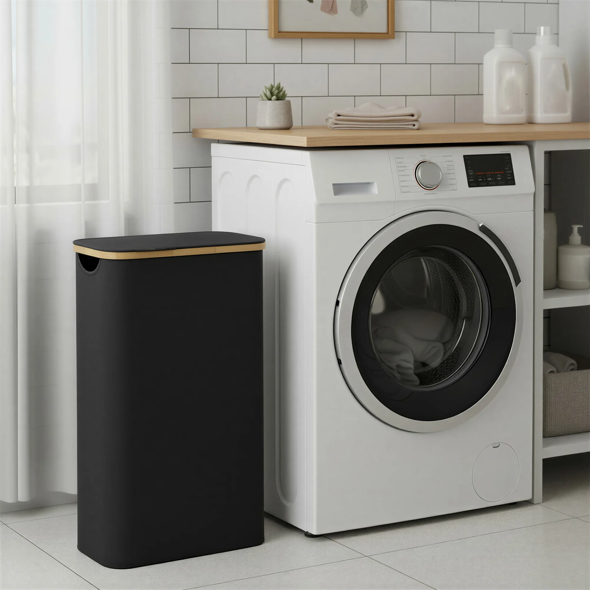 SONGMICS Wäschekorb mit Deckel, 65 L, Oxford-Gewebe