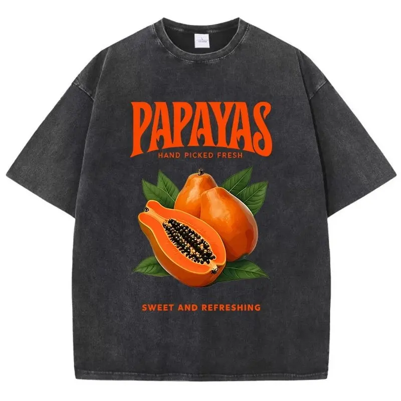 

Мужская футболка с принтом папайи, винтажная, с эффектом потертости, из стираного хлопка, удобная, мягкая, универсальная, для повседневного использования, новинка 2026 года.