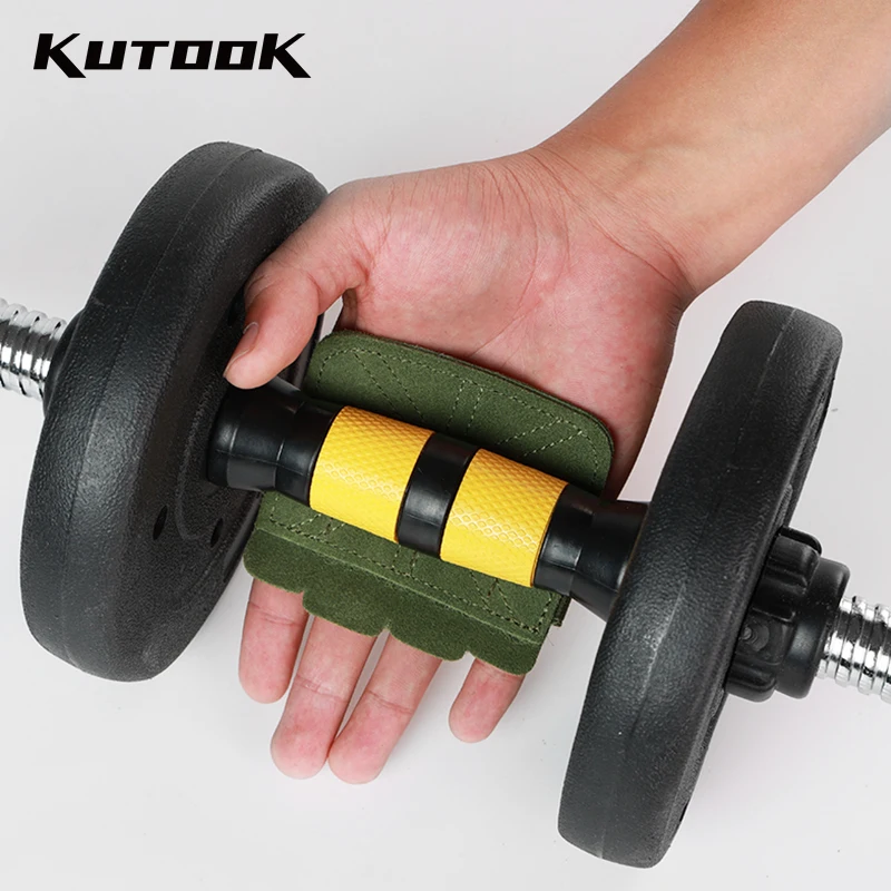 

KUTOOK Pull Up Leather Palm Guard Gloves Anti-Slip Half Finger Gym Gloves for Weightlifting Callus Protection Up Bar Workouts